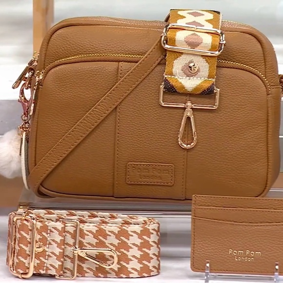 NWT Pom Pom London Leather Maple Crossbody Bag w/ 3 Straps and Credit Card Case - Picture 4 of 6